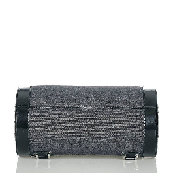 ブルガリ ロゴマニア ブルー ブラック デニム パテントレザー ショルダーバッグ レディース BVLGARI 【中古】