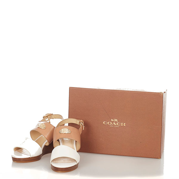 コーチ ブラウン ホワイト レザー サンダル レディース COACH 【中古】