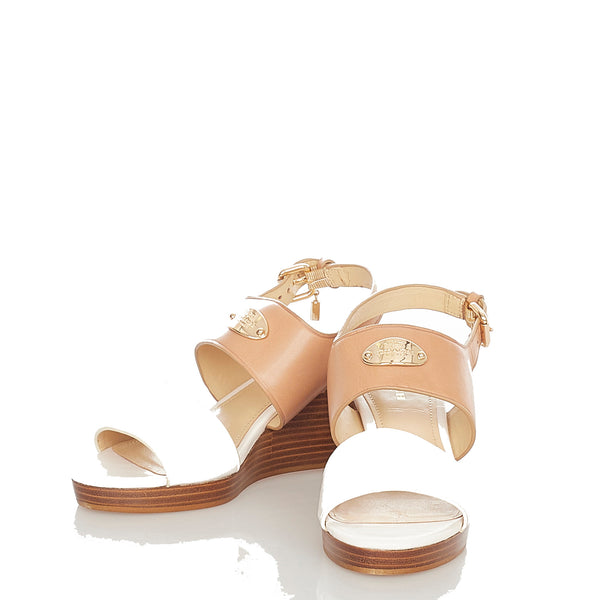 コーチ ブラウン ホワイト レザー サンダル レディース COACH 【中古】