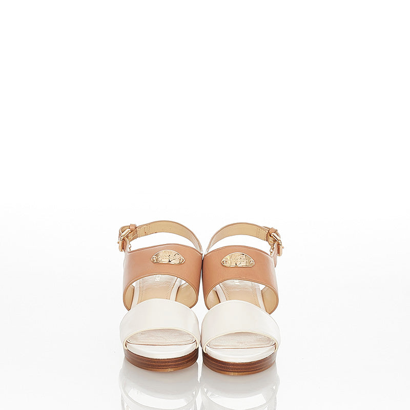 コーチ ブラウン ホワイト レザー サンダル レディース COACH 【中古】