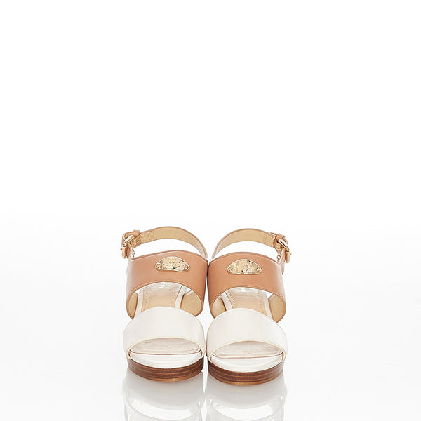 コーチ ブラウン ホワイト レザー サンダル レディース COACH 【中古】