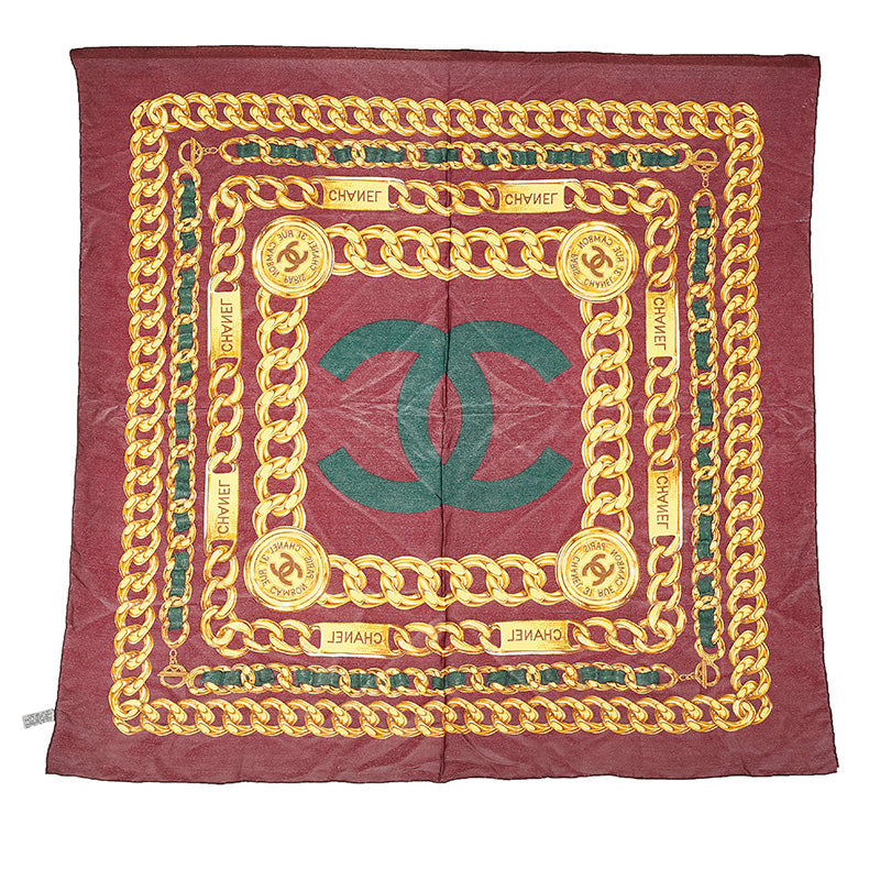 シャネル ココマーク ボルドー シルク スカーフ レディース CHANEL 【中古】