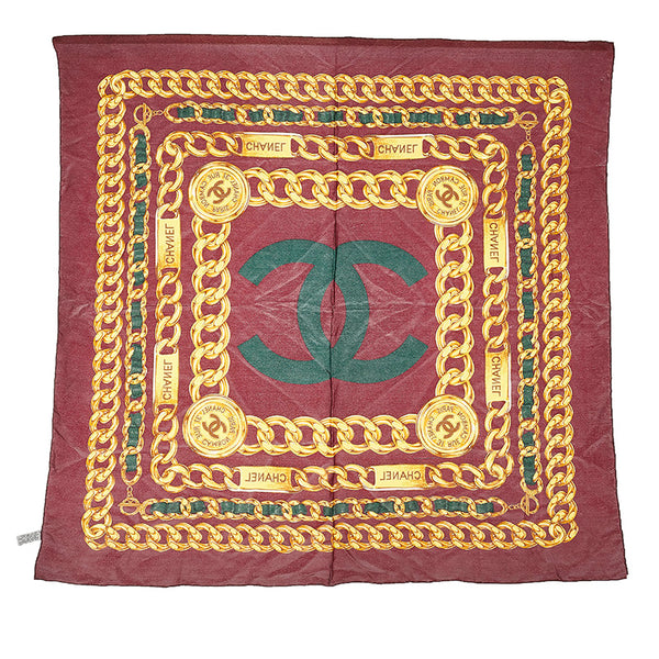 シャネル ココマーク ボルドー シルク スカーフ レディース CHANEL 【中古】