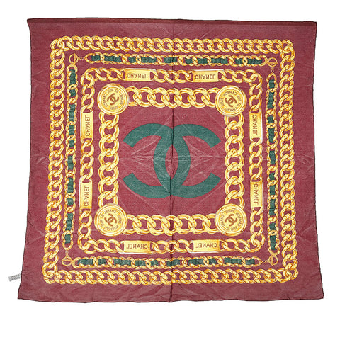 シャネル ココマーク ボルドー シルク スカーフ レディース CHANEL 【中古】