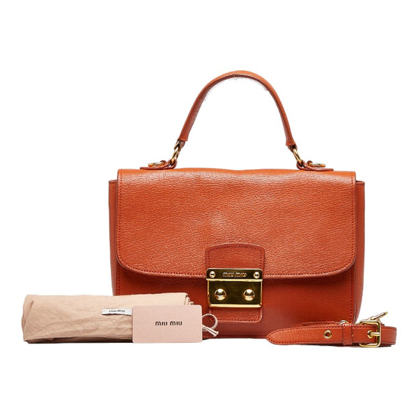 ミュウミュウ マドラス ビコローレ ハンドバッグ ショルダーバッグ 2WAY RN0726 オレンジ ゴールド レザー レディース MIUMIU 【中古】