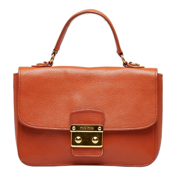 ミュウミュウ マドラス ビコローレ ハンドバッグ ショルダーバッグ 2WAY RN0726 オレンジ ゴールド レザー レディース MIUMIU 【中古】