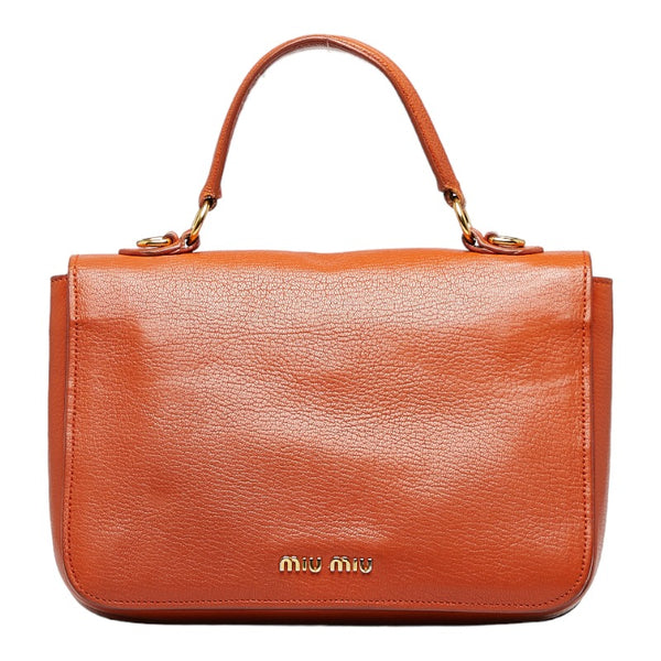 ミュウミュウ マドラス ビコローレ ハンドバッグ ショルダーバッグ 2WAY RN0726 オレンジ ゴールド レザー レディース MIUMIU 【中古】