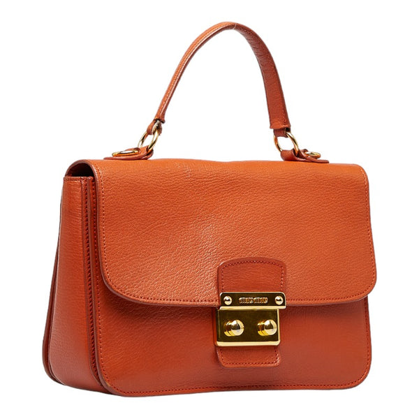 ミュウミュウ マドラス ビコローレ ハンドバッグ ショルダーバッグ 2WAY RN0726 オレンジ ゴールド レザー レディース MIUMIU 【中古】