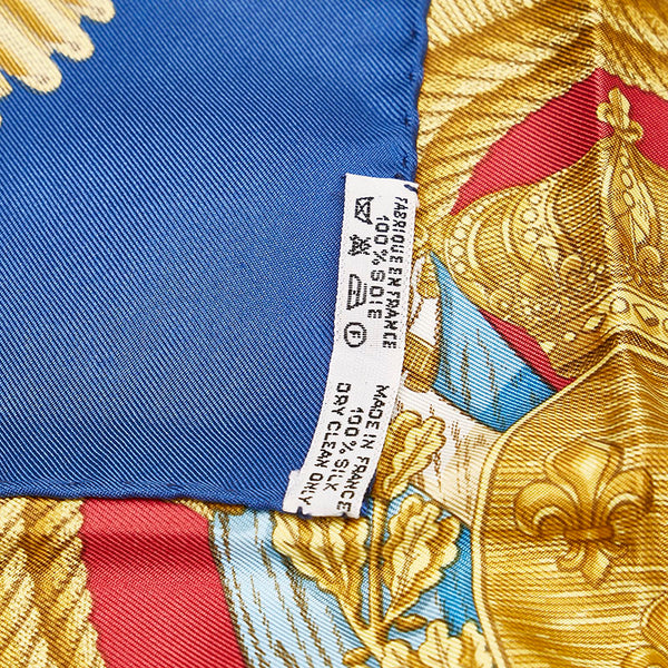 エルメス カレ90 Poste et Cavalerie サーベル飾り袋 スカーフ ブルー イエロー シルク レディース HERMES 【中古】