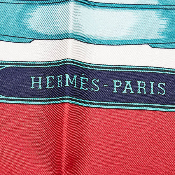 エルメス カレ90 盆栽 美しき時 スカーフ レッド ホワイト シルク レディース HERMES 【中古】