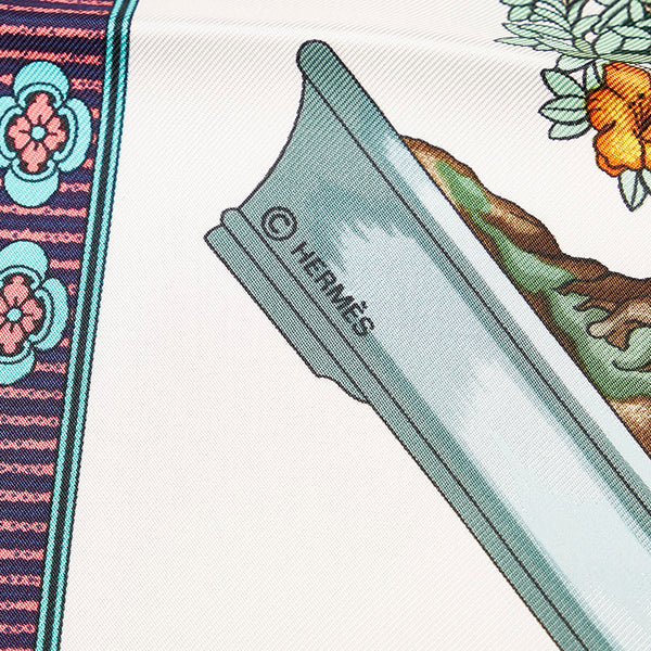 エルメス カレ90 盆栽 美しき時 スカーフ レッド ホワイト シルク レディース HERMES 【中古】