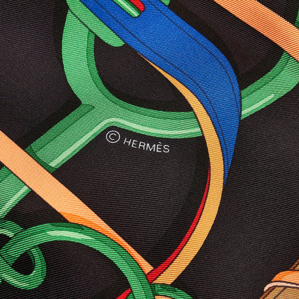 エルメス カレ90 Panoplie Equestre 乗馬の装具一式 スカーフ ブラック マルチカラー シルク レディース HERMES 【中古】