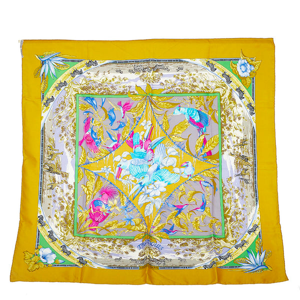 エルメス カレ90 TROPIQUES トロピック スカーフ イエロー マルチカラー シルク レディース HERMES 【中古】