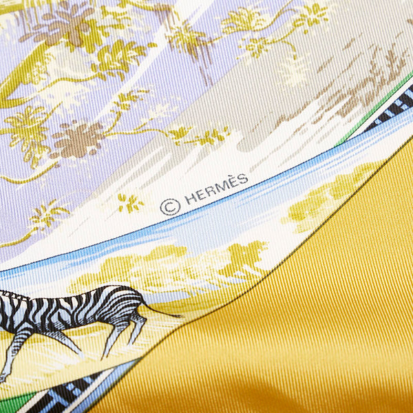 エルメス カレ90 TROPIQUES トロピック スカーフ イエロー マルチカラー シルク レディース HERMES 【中古】