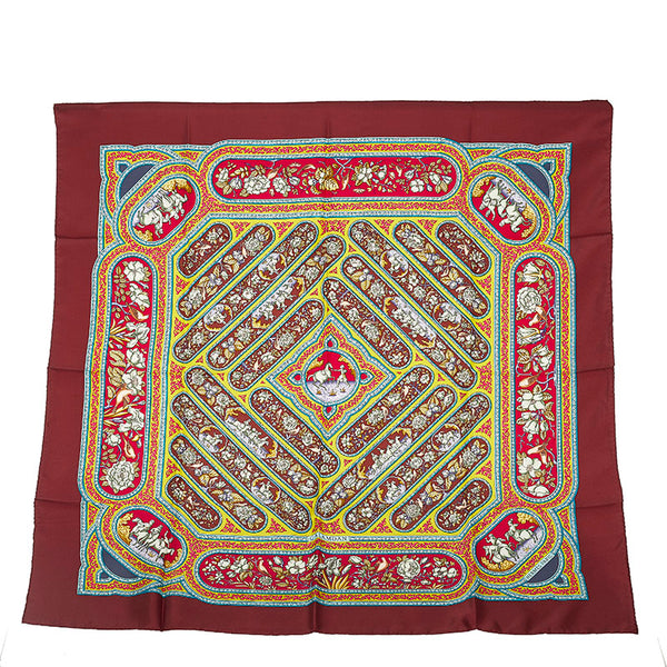 エルメス カレ90 QALAMDAN カラムダン スカーフ ブラウン イエロー シルク レディース HERMES 【中古】