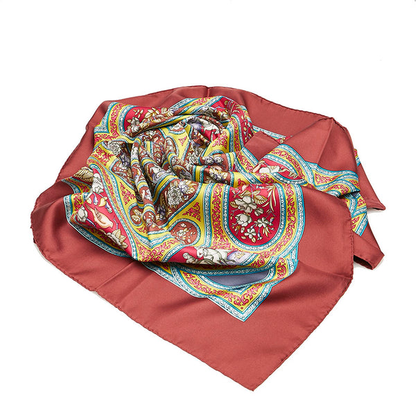 エルメス カレ90 QALAMDAN カラムダン スカーフ ブラウン イエロー シルク レディース HERMES 【中古】