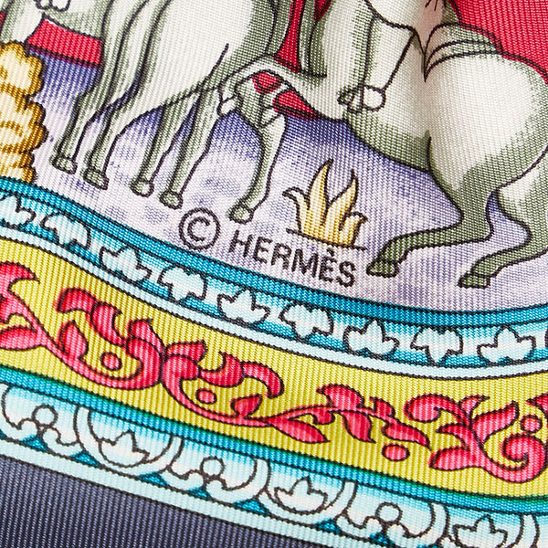 エルメス カレ90 QALAMDAN カラムダン スカーフ ブラウン イエロー シルク レディース HERMES 【中古】