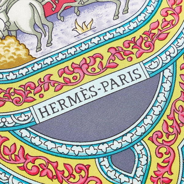 エルメス カレ90 QALAMDAN カラムダン スカーフ ブラウン イエロー シルク レディース HERMES 【中古】
