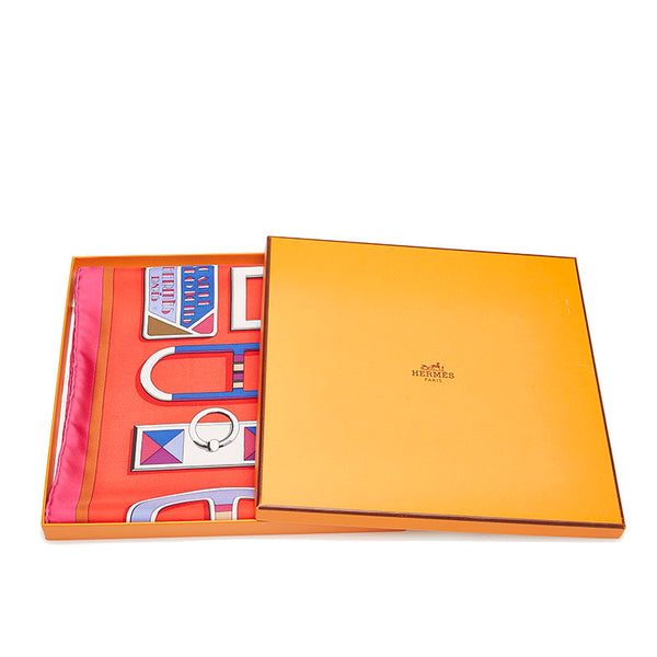 エルメス カレ90 CARRE EN BOUCLES カレ アン ブックル スカーフ ピンク レッド マルチカラー シルク レディース HERMES 【中古】