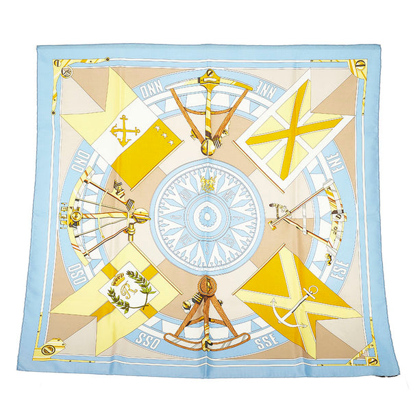 エルメス カレ90 SEXTANTS 六分儀 スカーフ ライトブルー シルク レディース HERMES 【中古】