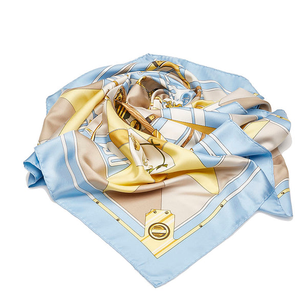 エルメス カレ90 SEXTANTS 六分儀 スカーフ ライトブルー シルク レディース HERMES 【中古】