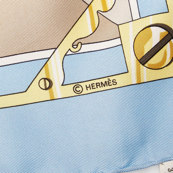 エルメス カレ90 SEXTANTS 六分儀 スカーフ ライトブルー シルク レディース HERMES 【中古】