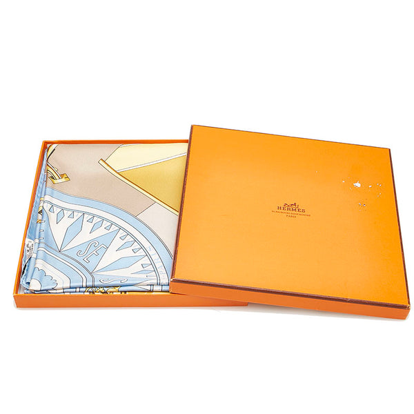 エルメス カレ90 SEXTANTS 六分儀 スカーフ ライトブルー シルク レディース HERMES 【中古】