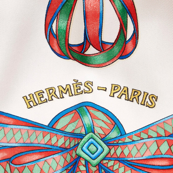 エルメス カレ90 LES RUBANS DU CHEVAL 馬のリボン スカーフ ピンク ホワイト マルチカラー シルク レディース HERMES 【中古】