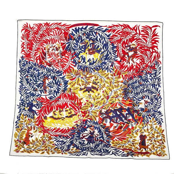 エルメス カレ90 La Promenade de Platon プラトンの逍遥 スカーフ ホワイト ネイビー シルク レディース HERMES 【中古】
