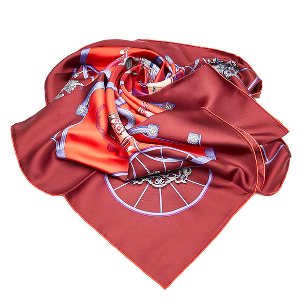 エルメス カレ90 SPRINGS スプリングス スカーフ ボルドー レッド ブルー シルク レディース HERMES 【中古】