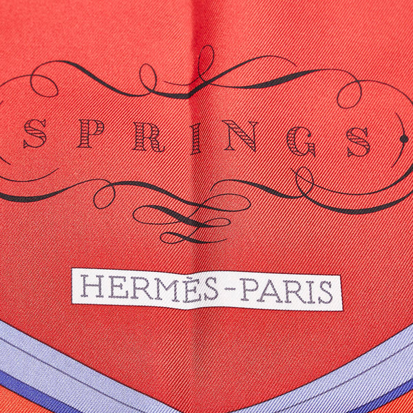 エルメス カレ90 SPRINGS スプリングス スカーフ ボルドー レッド ブルー シルク レディース HERMES 【中古】
