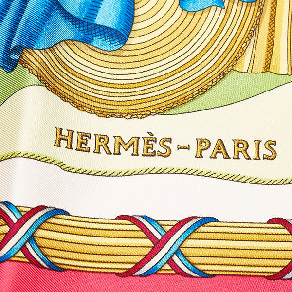 エルメス カレ90 LIBERTE EGALITE FRATERNITE REPUBL フランス革命を記念して スカーフ フーシャピンク ホワイト シルク レディース HERMES 【中古】