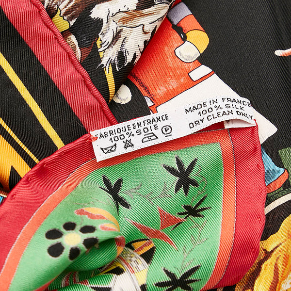 エルメス カレ90 Kachinas カチナ スカーフ ブラック レッド シルク レディース HERMES 【中古】
