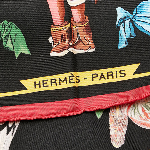 エルメス カレ90 Kachinas カチナ スカーフ ブラック レッド シルク レディース HERMES 【中古】