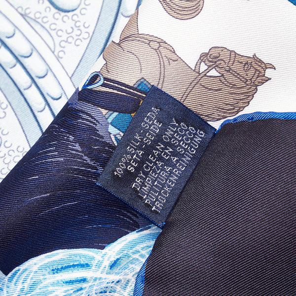 エルメス カレ90 Plumets Du Roy 王の羽根飾り スカーフ ブルー マルチカラー シルク レディース HERMES 【中古】