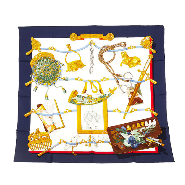 エルメス カレ90 Memoire d'Hermes bエルメスの思い出 スカーフ ネイビー マルチカラー シルク レディース HERMES 【中古】