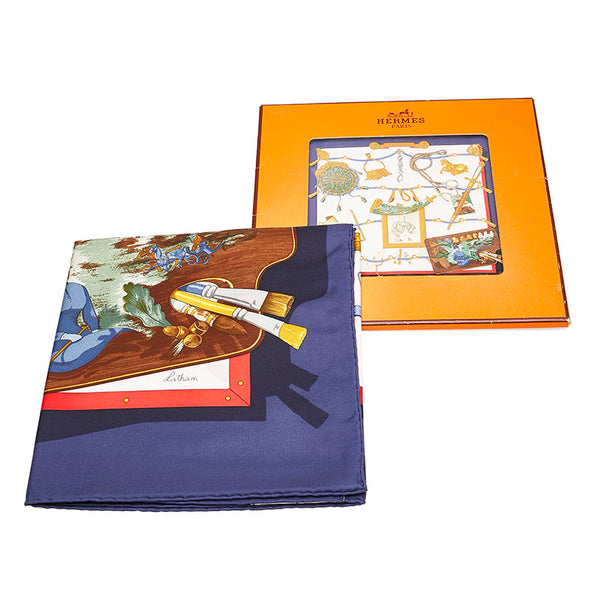 エルメス カレ90 Memoire d'Hermes bエルメスの思い出 スカーフ ネイビー マルチカラー シルク レディース HERMES 【中古】