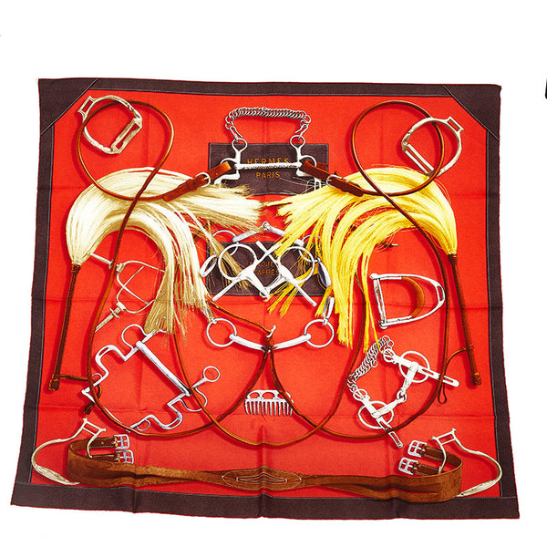 エルメス カレ90 Projets Carres au Crayon プロジェクト オ クレヨン スカーフ レッド マルチカラー シルク レディース HERMES 【中古】