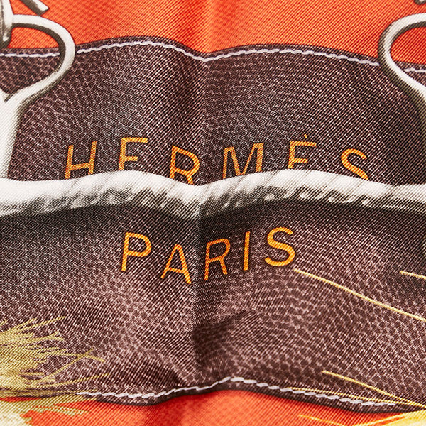 エルメス カレ90 Projets Carres au Crayon プロジェクト オ クレヨン スカーフ レッド マルチカラー シルク レディース HERMES 【中古】