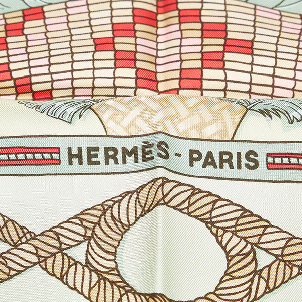 エルメス カレ90 HUACA PIRU 神聖なるペルー スカーフ ライトブルー マルチカラー シルク レディース HERMES 【中古】