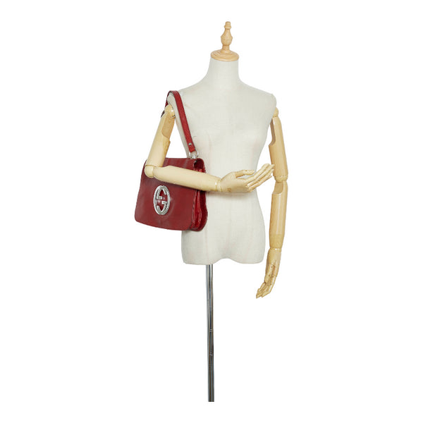 グッチ インターロッキングG ワンショルダーバッグ ハンドバッグ 115746 レッド レザー レディース GUCCI 【中古】