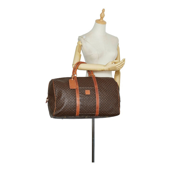 セリーヌ マカダム ボストンバッグ トラベルバッグ 旅行用バッグ MC98 2 ブラウン PVC レザー レディース CELINE 【中古】