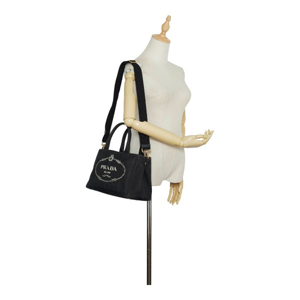 プラダ カナパ ミニ ハンドバッグ ショルダーバッグ 2WAY 1BG439 ブラック キャンバス レディース PRADA 【中古】