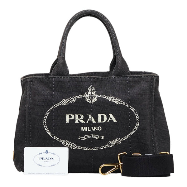 プラダ カナパ ミニ ハンドバッグ ショルダーバッグ 2WAY 1BG439 ブラック キャンバス レディース PRADA 【中古】