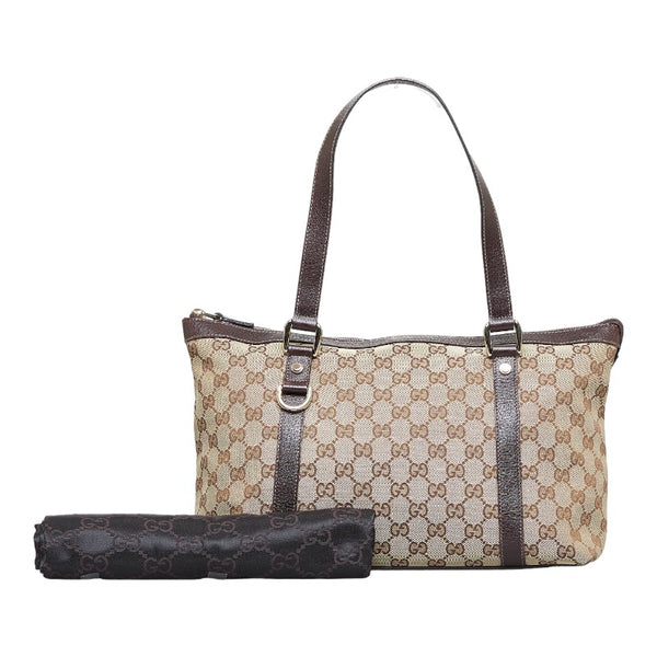 グッチ GGキャンバス ハンドバッグ トートバッグ 141470 ベージュ ブラウン キャンバス レザー レディース GUCCI 【中古】