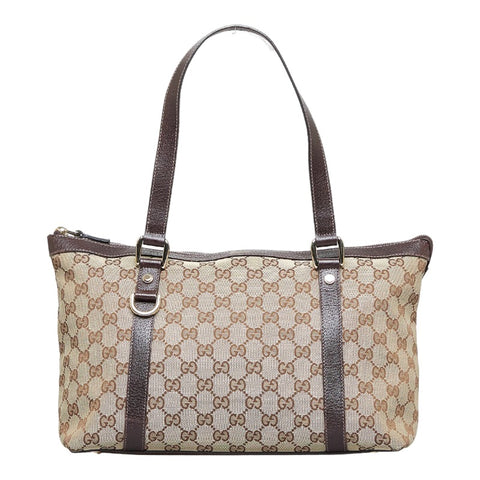 グッチ GGキャンバス ハンドバッグ トートバッグ 141470 ベージュ ブラウン キャンバス レザー レディース GUCCI 【中古】