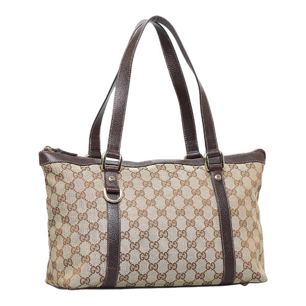 グッチ GGキャンバス ハンドバッグ トートバッグ 141470 ベージュ ブラウン キャンバス レザー レディース GUCCI 【中古】