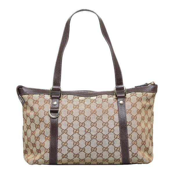 グッチ GGキャンバス ハンドバッグ トートバッグ 141470 ベージュ ブラウン キャンバス レザー レディース GUCCI 【中古】