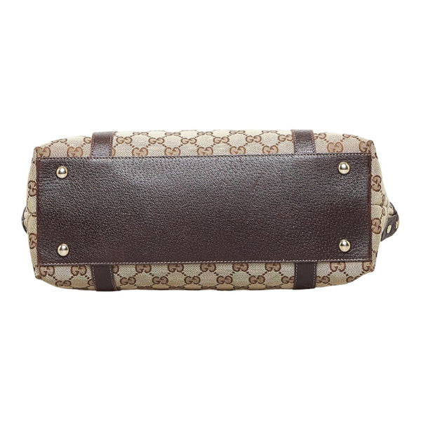 グッチ GGキャンバス ハンドバッグ トートバッグ 141470 ベージュ ブラウン キャンバス レザー レディース GUCCI 【中古】
