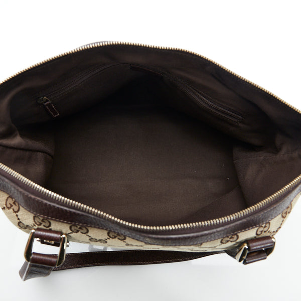 グッチ GGキャンバス ハンドバッグ トートバッグ 141470 ベージュ ブラウン キャンバス レザー レディース GUCCI 【中古】